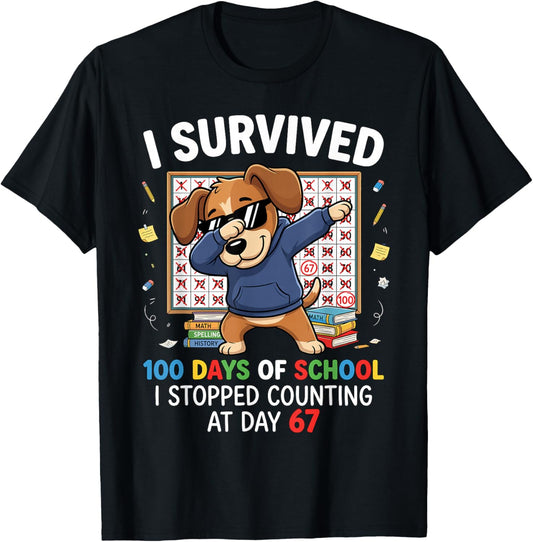 100 Days of School 67 Humor Dabbing Dog Students Teachers T-Shirt - T-Shirt | Black