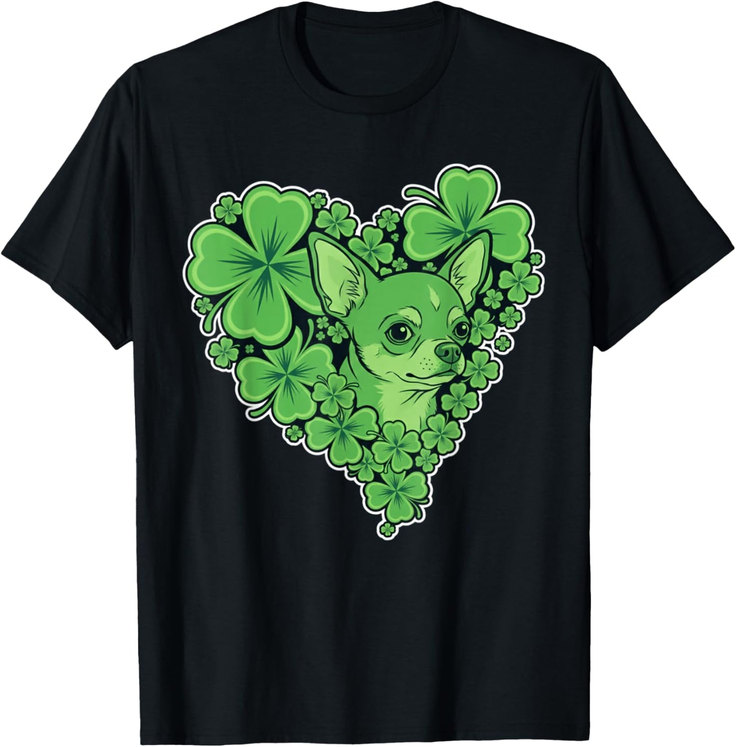Cute Chihuahua Dog Heart Shamrock Women Men St Patricks Day T-Shirt - T-Shirt | Black