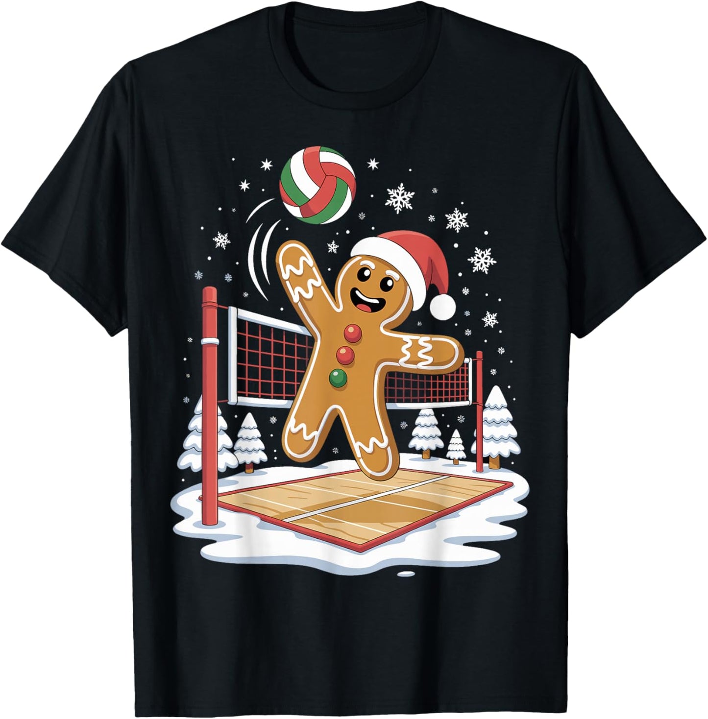 Funny Gingerbread Volleyball Player Christmas T-Shirt - T-Shirt | Black