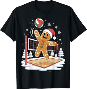 Funny Gingerbread Volleyball Player Christmas T-Shirt - T-Shirt | Black