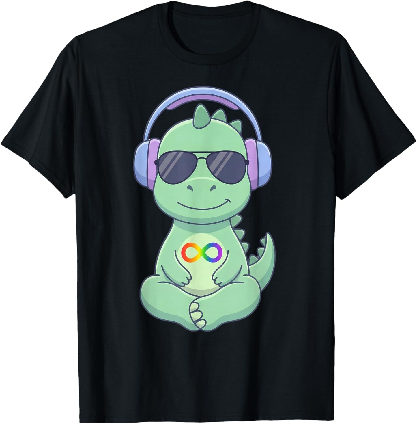 Autism Acceptance Dinosaur Headphones Infinity Symbol T-Rex T-Shirt - T-Shirt | Black