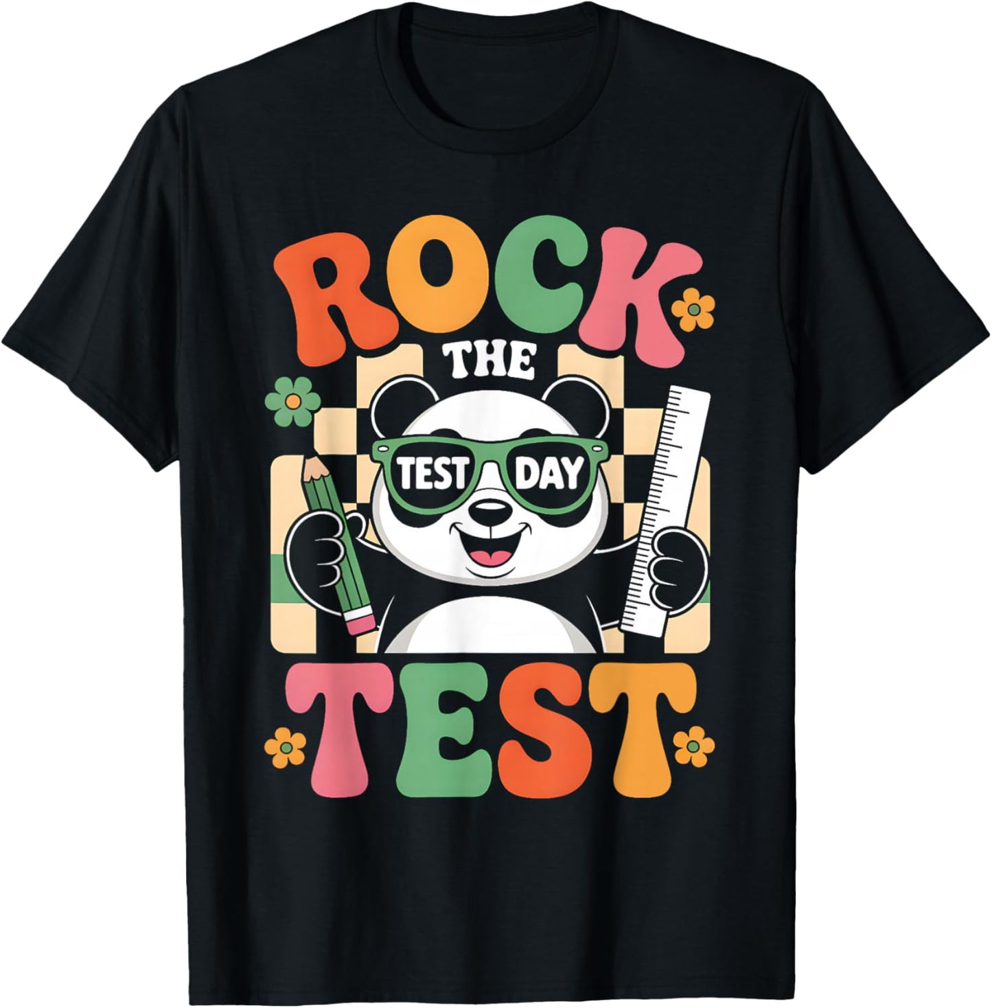 Rock The Test Day Fun Panda Exam Cheer Funny School Teacher T-Shirt - T-Shirt | Black