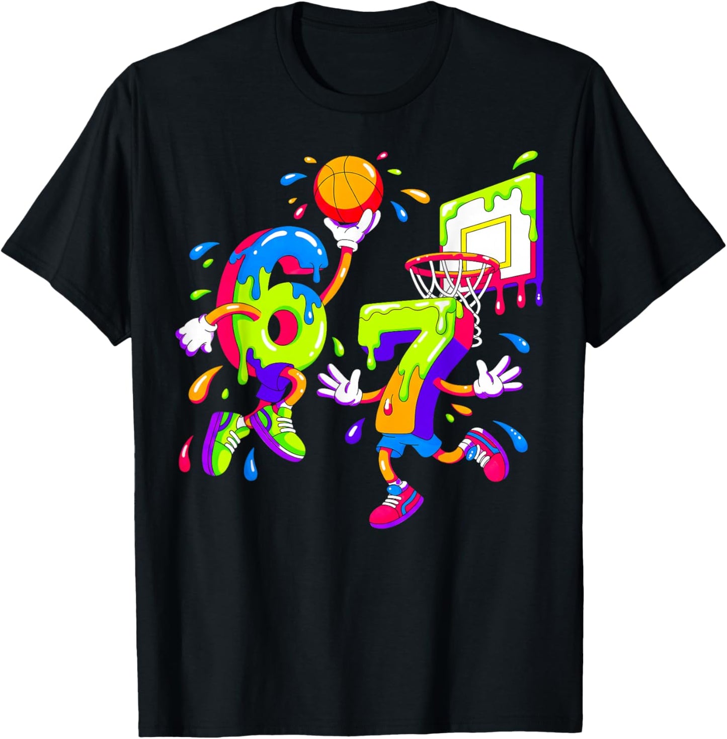 67 Basketball Drip Meme Gen Alpha Funny Number Design T-Shirt - T-Shirt | Black