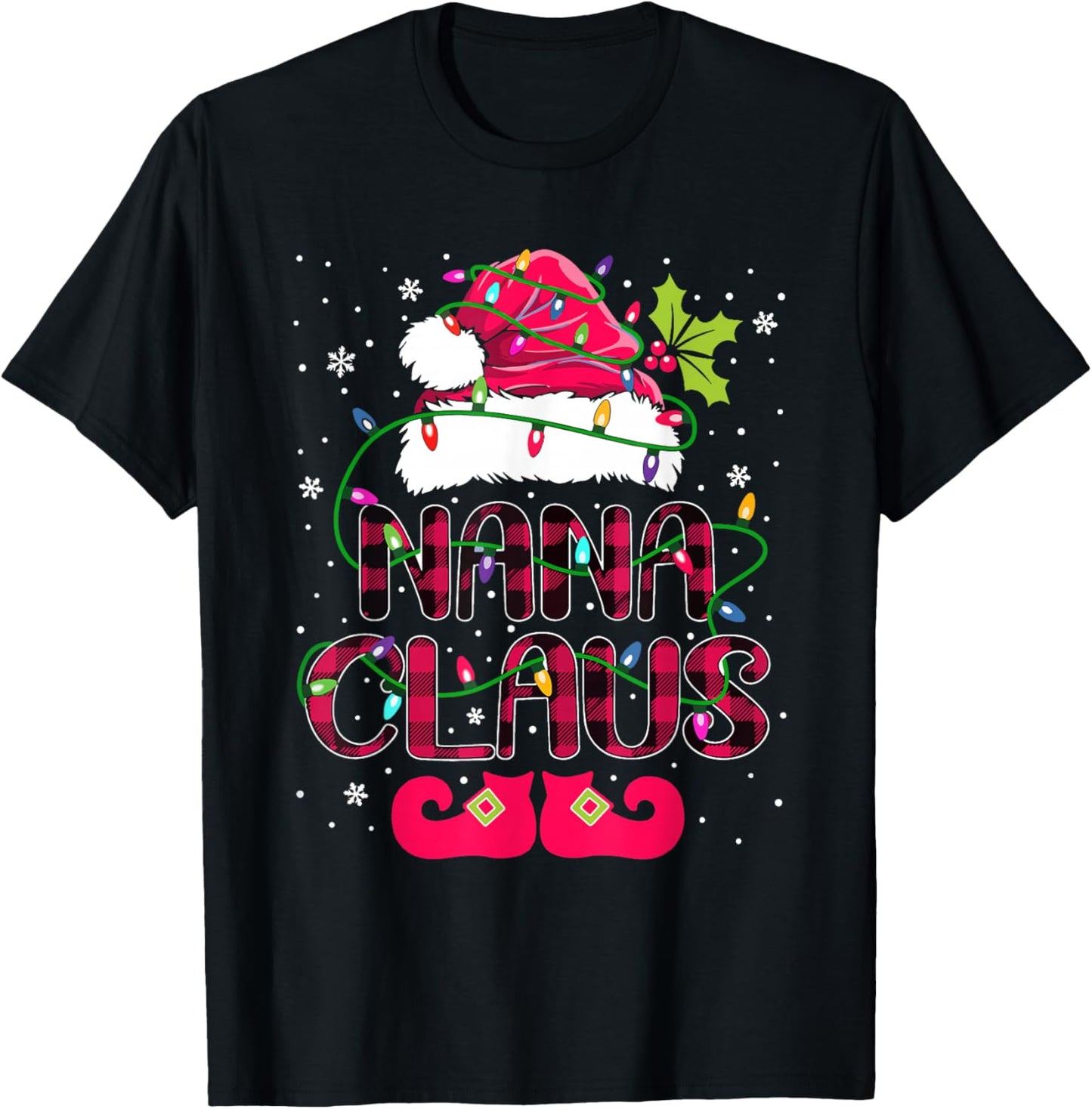 Nana Claus Plaid Christmas Lights T-Shirt - T-Shirt | Black