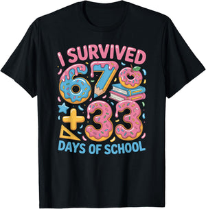 I Survived 100 Days of 67 100th Day of School Teachers Kids T-Shirt - T-Shirt | Black