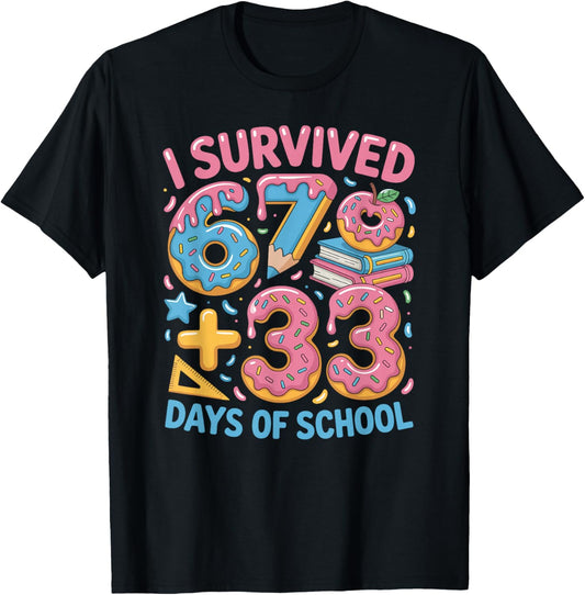 I Survived 100 Days of 67 100th Day of School Teachers Kids T-Shirt - T-Shirt | Black