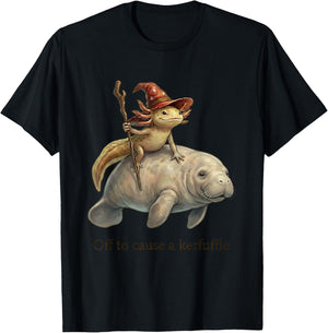 Axolotl Wizard Manatee Fish Off to Cause A Kerfuffle Funny T-Shirt - T-Shirt | Black