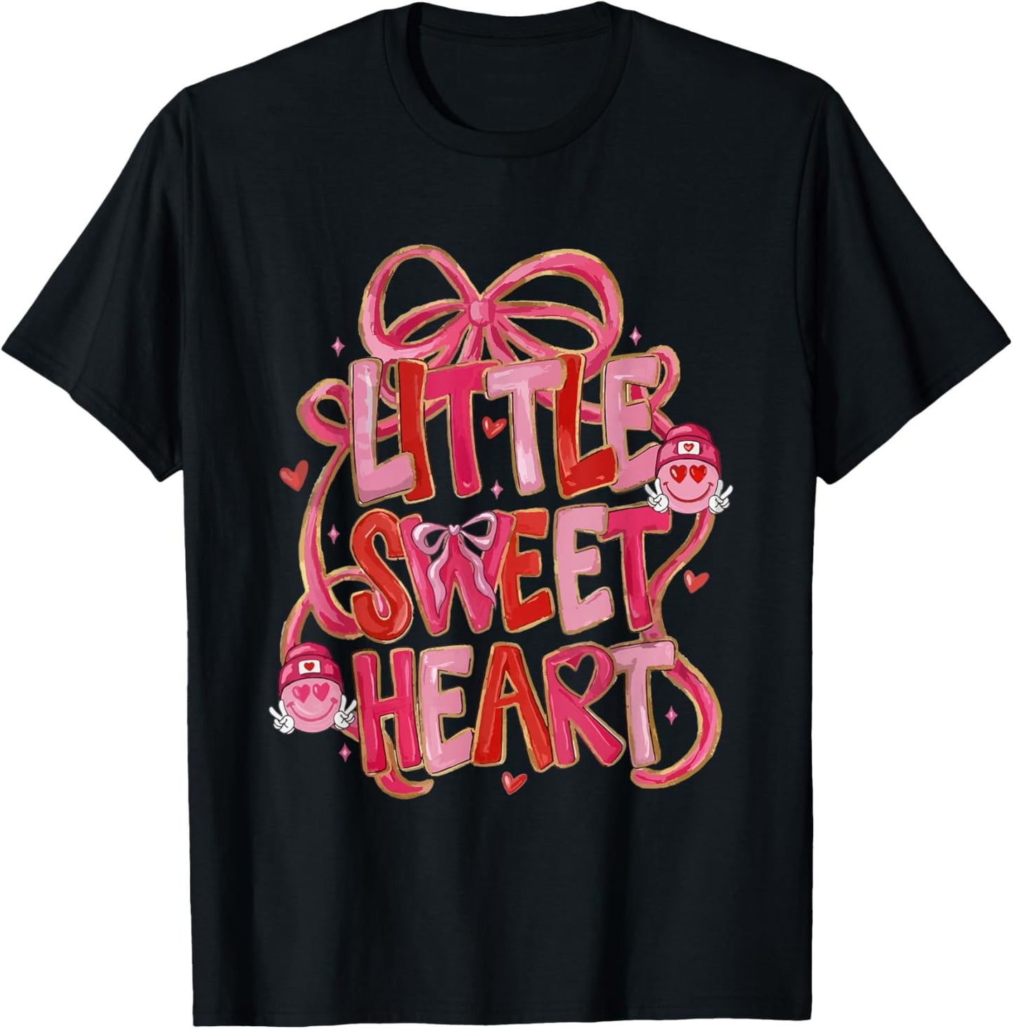 Coquette Bow Little Sweetheart Valentine Girly Love XOXO T-Shirt - T-Shirt | Black