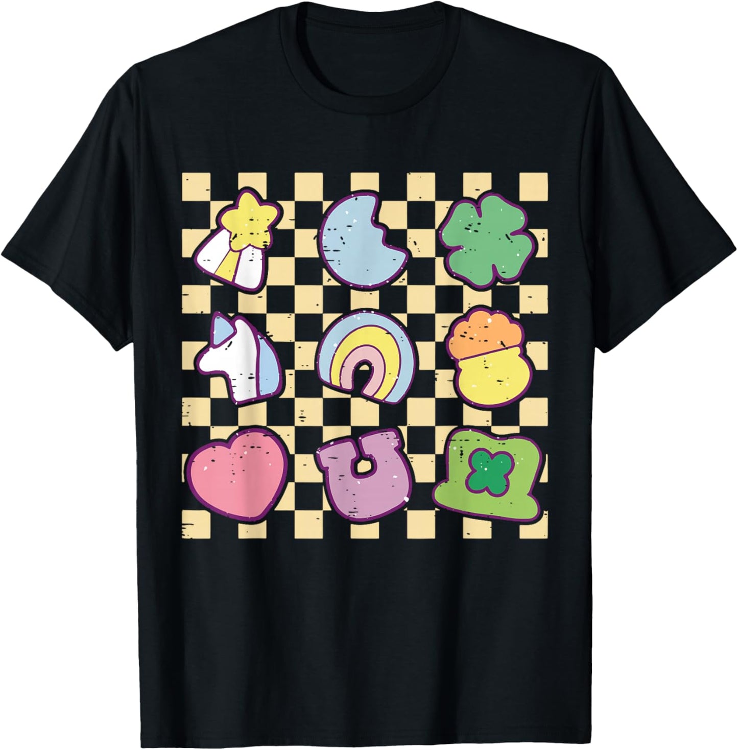 Retro Rainbow Lucky Charm Shamrock St Patricks Day Girly T-Shirt - T-Shirt | Black