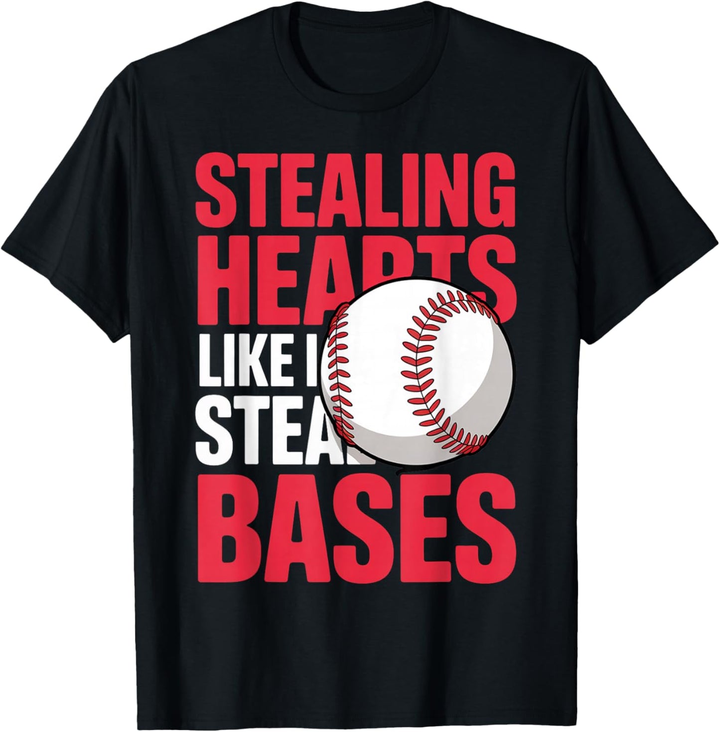 Kids Stealing Hearts Like I Steal Bases Cute Baseball Boys T-Shirt - T-Shirt | Black