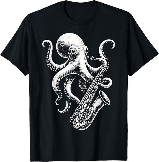 Octopus Saxophone Saxophonist T-Shirt - T-Shirt | Black