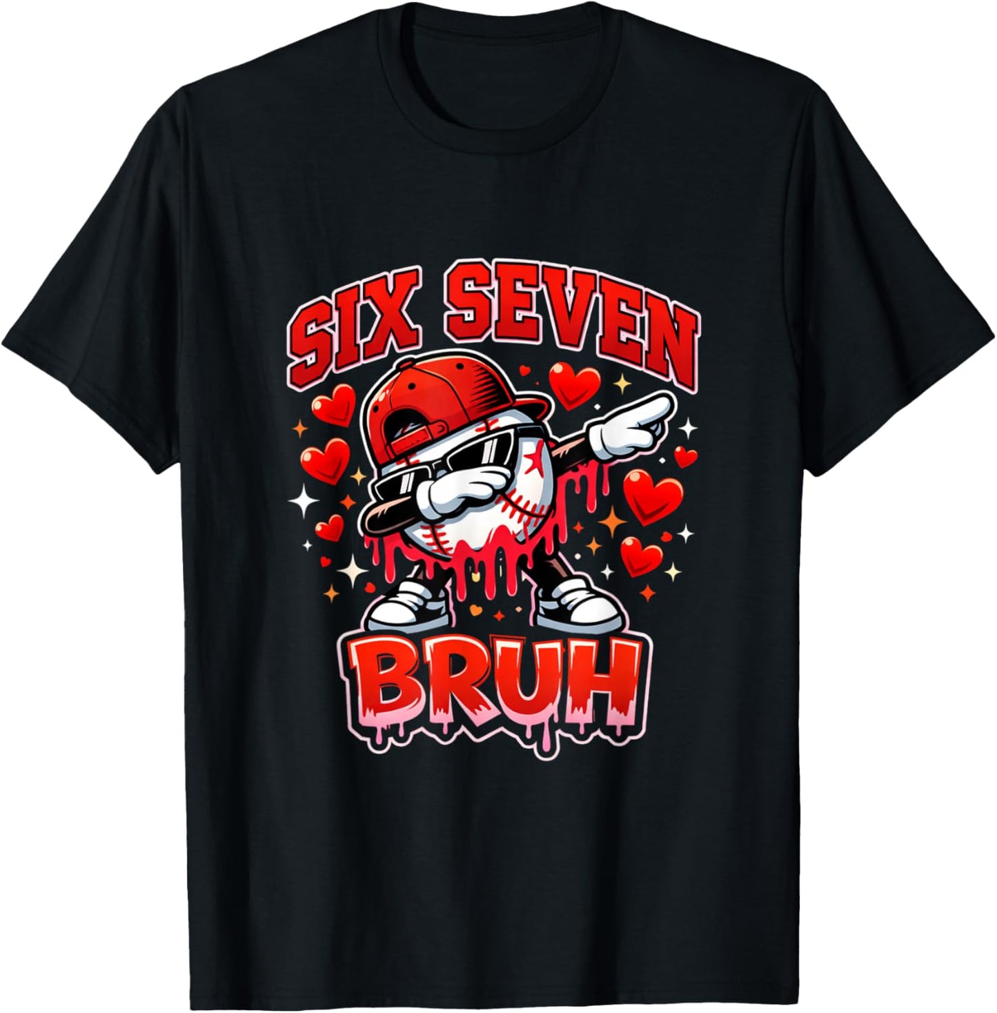 Six Seven Bruh Baseball Cool Valentine’s Day Teens Boys T-Shirt - T-Shirt | Black