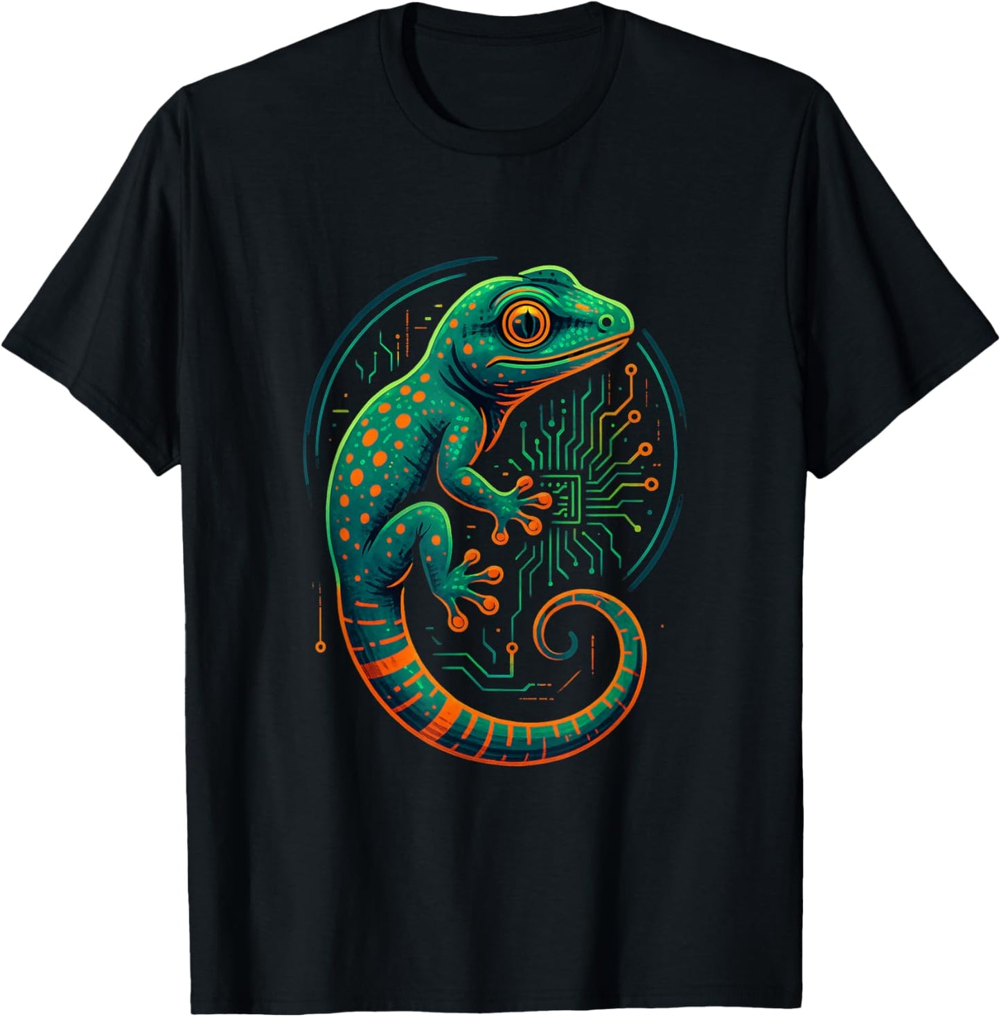 Cyber Gecko Techcore Cyberpunk Lizard Circuit Art Gamers T-Shirt - T-Shirt | Black