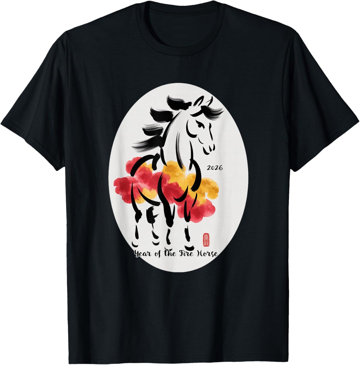 Chinese New Yr 2026 Year of The Fire Horse T-Shirt - T-Shirt | Black
