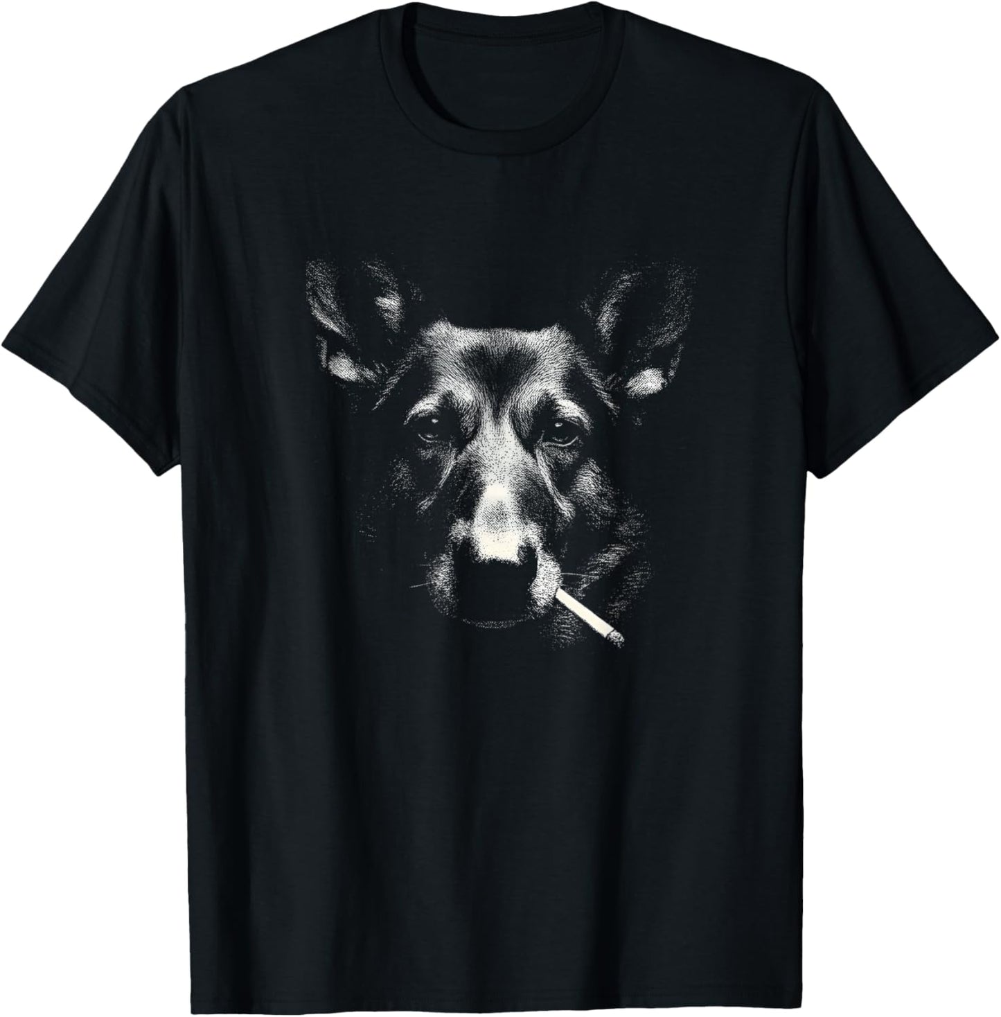 German Shepherd Smoking Dog Dark Portrait T-Shirt - T-Shirt | Black