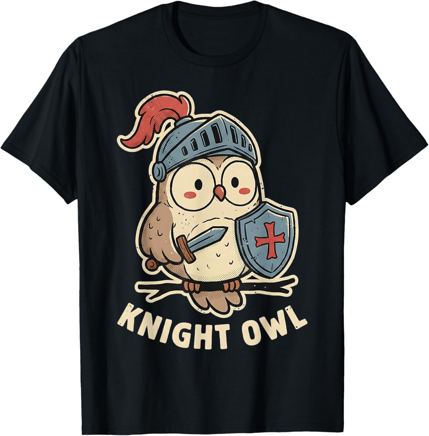 Knight Owl Funny Medieval Pun Joke Cute Graphic T-Shirt - T-Shirt | Black