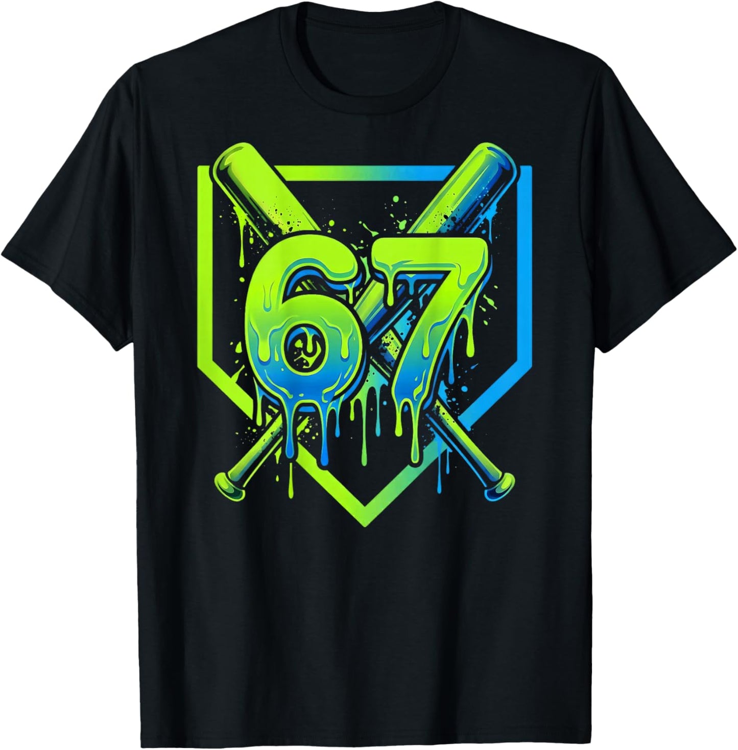 67 Baseball Ice Cream Drip Effect 6-7 Meme Six Seven T-Shirt - T-Shirt | Black