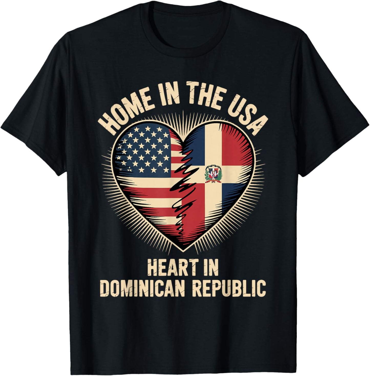 Home in The USA Heart in Dominican Republic American America T-Shirt - T-Shirt | Black