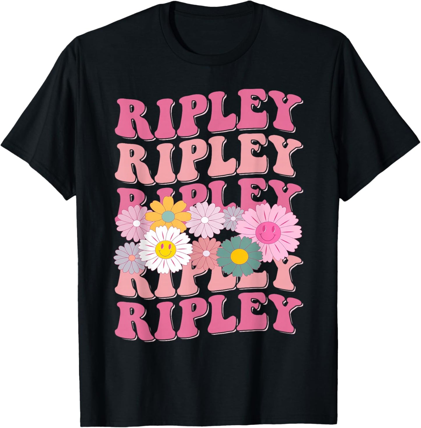 Girl Retro Ripley First Name Personalized Groovy 80's T-Shirt - T-Shirt | Black