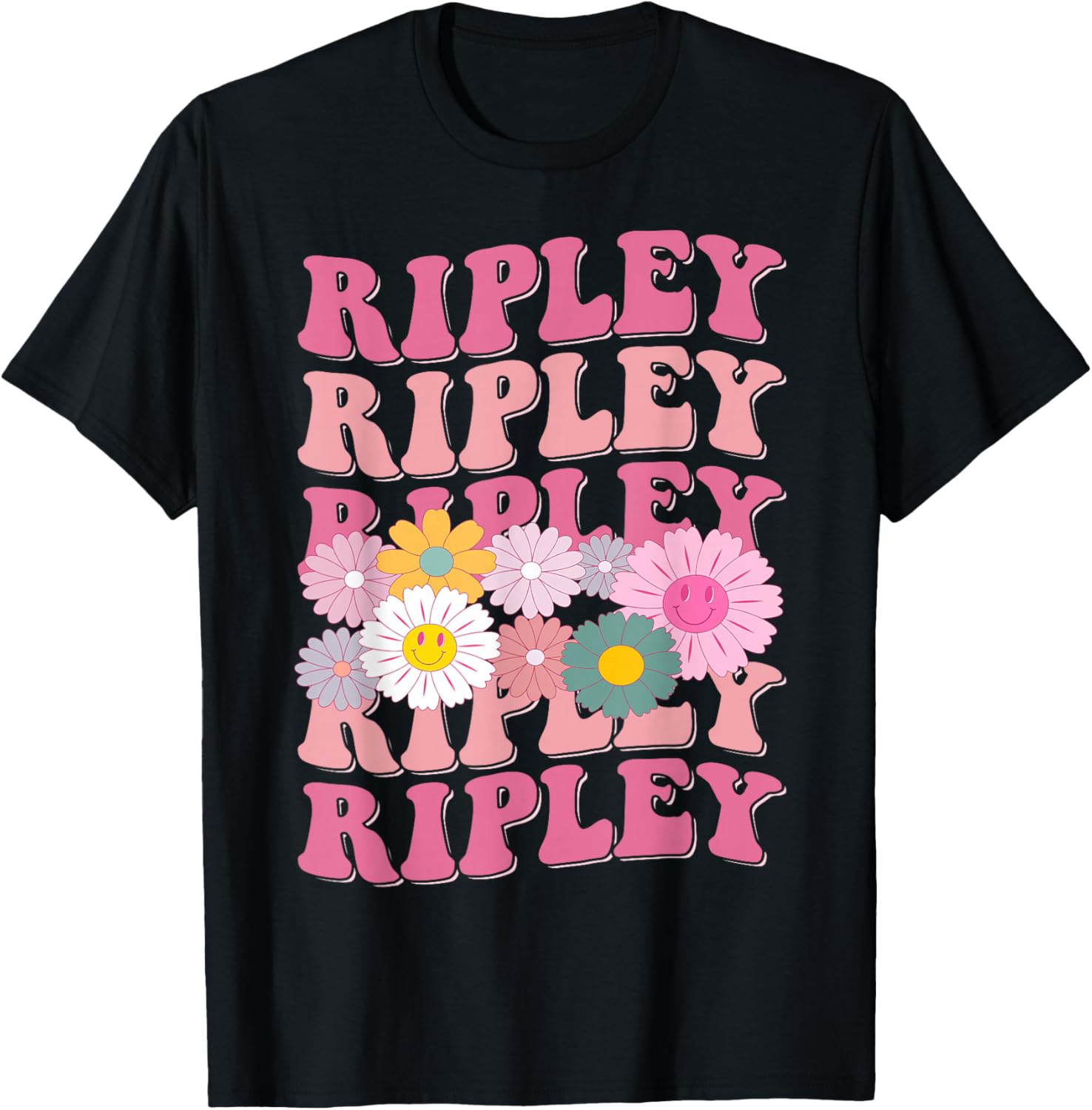 Girl Retro Ripley First Name Personalized Groovy 80's T-Shirt - T-Shirt | Black