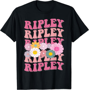 Girl Retro Ripley First Name Personalized Groovy 80's T-Shirt - T-Shirt | Black