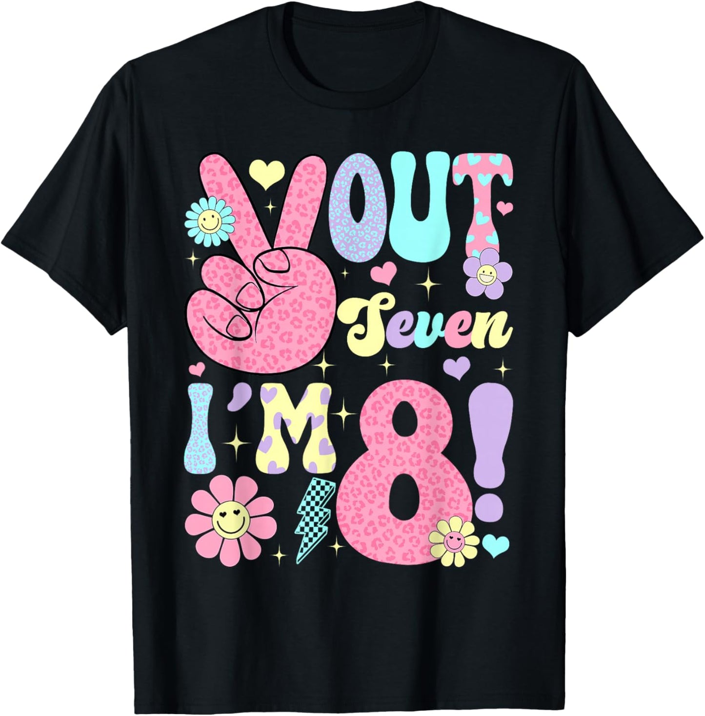 Groovy Peace Out Seven I'm 8 Years Old 8th Birthday Girls Ki T-Shirt - T-Shirt | Black