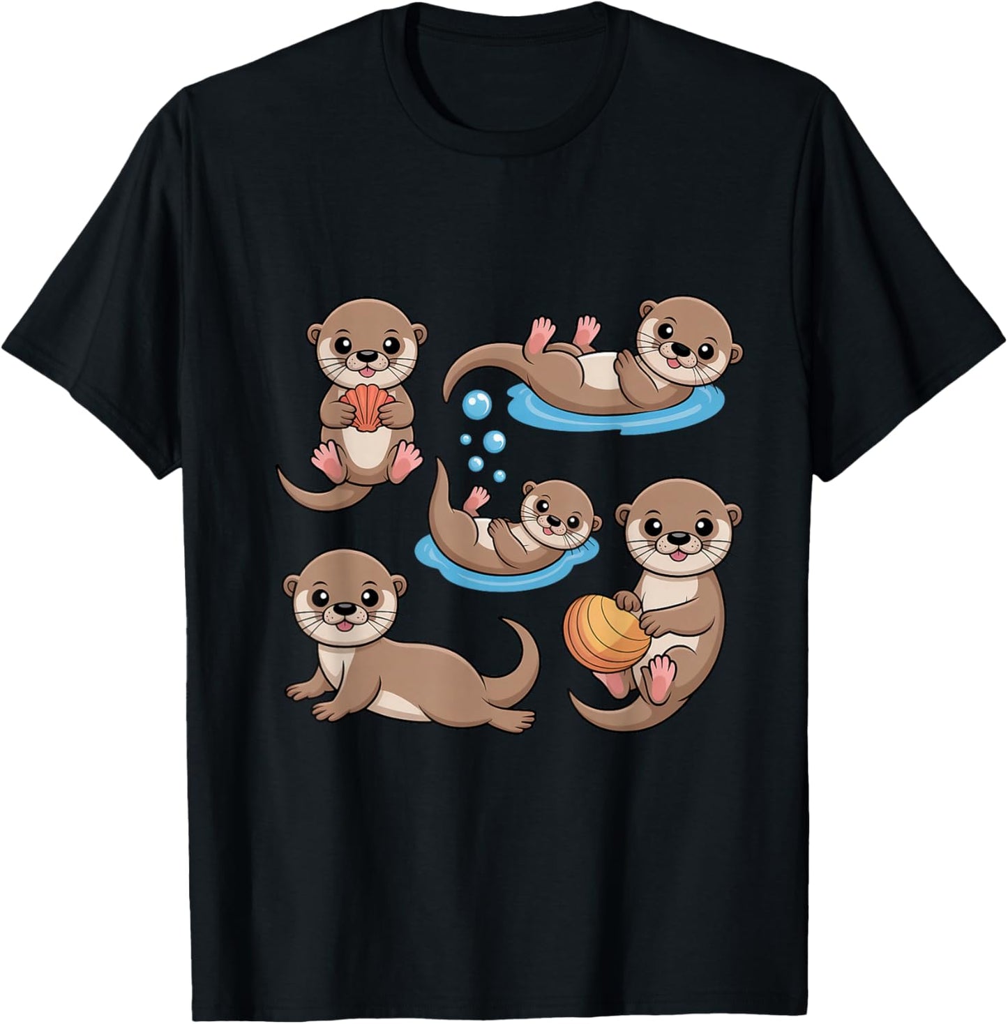 Cute Otters Playing Baby Otters T-Shirt - T-Shirt | Black