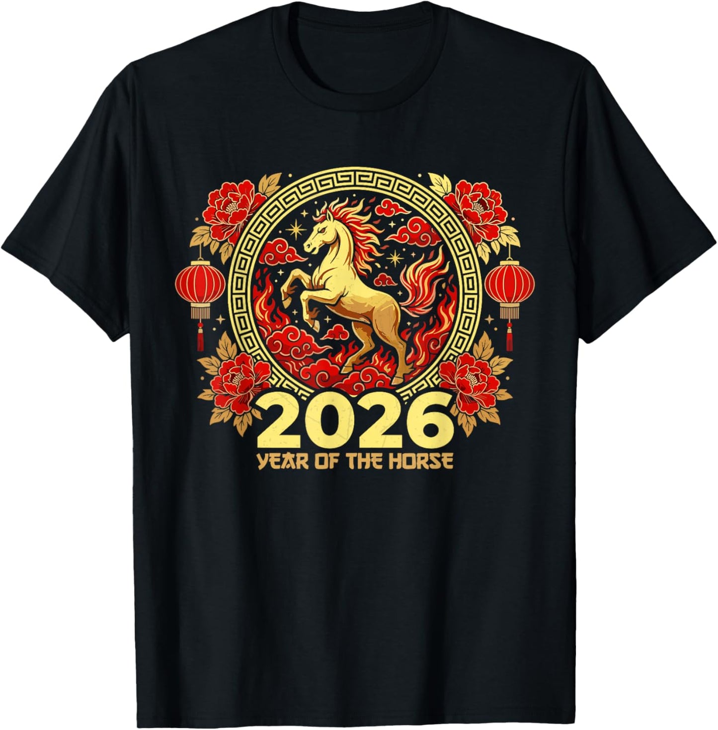 Happy Chinese New Year of The fire Horse Chinese Zodiac 2026 T-Shirt - T-Shirt | Black