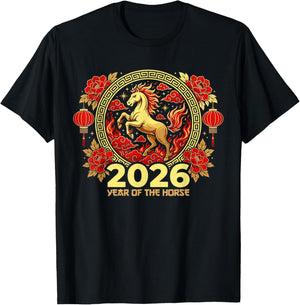 Happy Chinese New Year of The fire Horse Chinese Zodiac 2026 T-Shirt - T-Shirt | Black