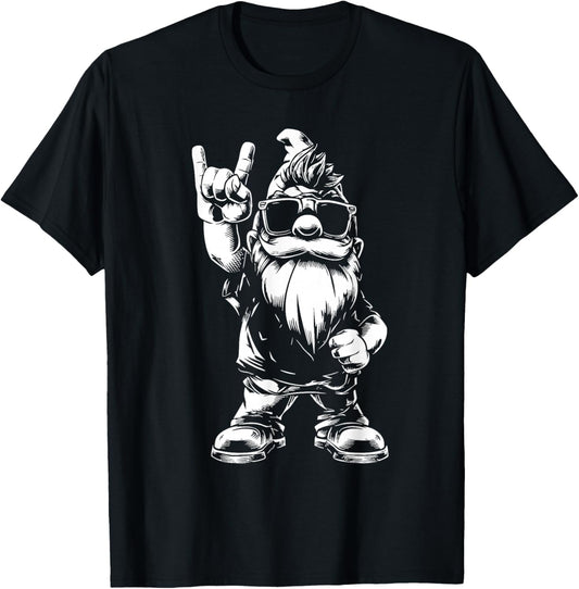 Heavy Metal Garden Gnome Rock Illustration T-Shirt - T-Shirt | Black