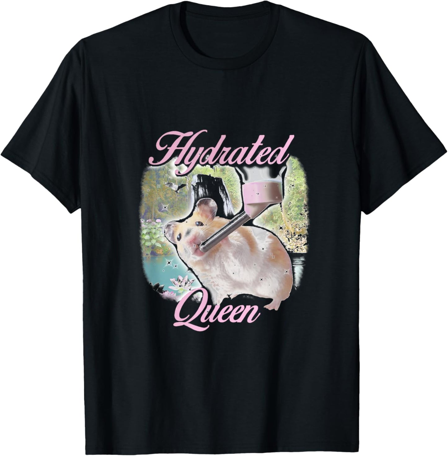 Trendy Apparel Hydrated Queen Cute Hamster Shining Lake T-Shirt - T-Shirt | Black