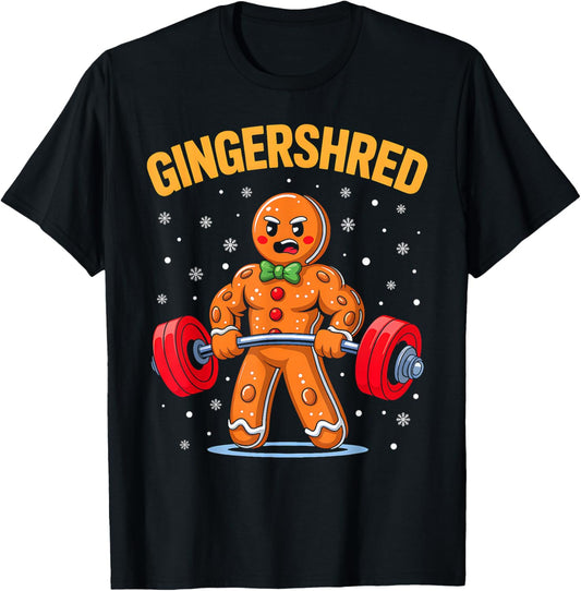 Funny Christmas Gingerbread Man Gym Bodybuilding Gingershred T-Shirt - T-Shirt | Black