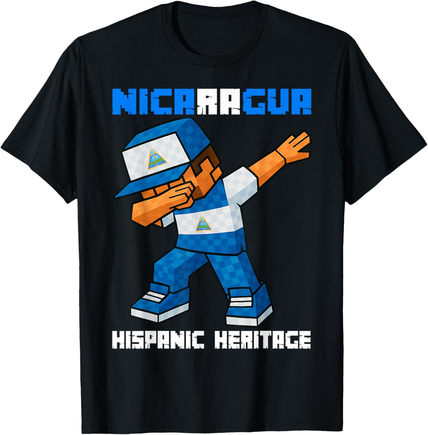 Nicaragua Dab Boys Game Pixel Hispanic Heritage Nicaraguan T-Shirt - T-Shirt | Black
