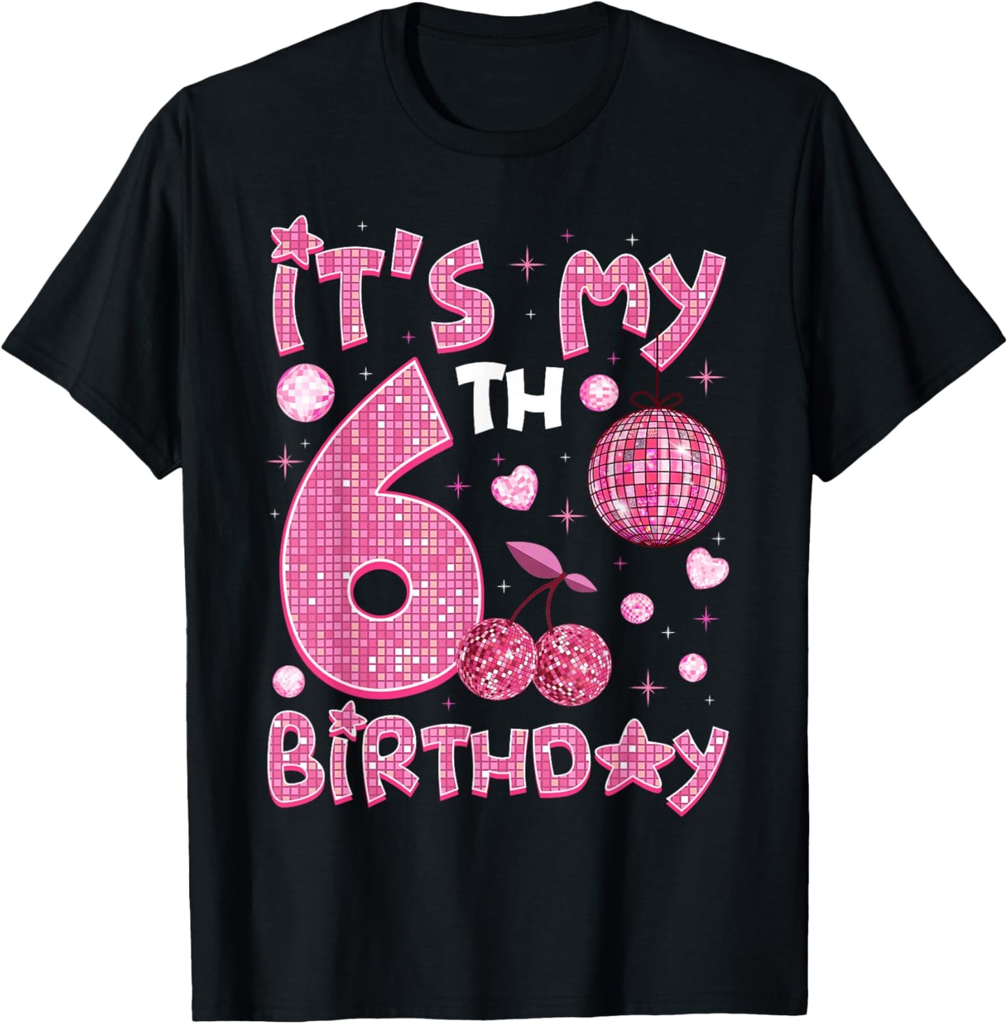 It's My 6th Birthday Groovy Bday Girl 6 Disco Ball T-Shirt - T-Shirt | Black
