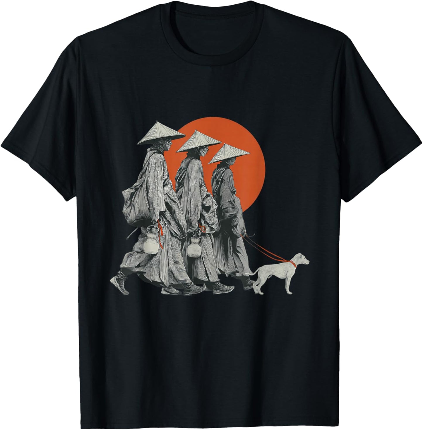 Walk for Peace Monks with Aloka Dog Minimalist Zen Art T-Shirt - T-Shirt | Black