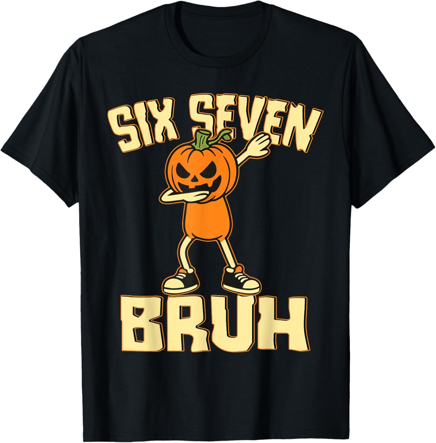 Funny Six Seven Bruh 6 7 Meme Dabbing Pumpkin Boy Halloween T-Shirt - T-Shirt | Black