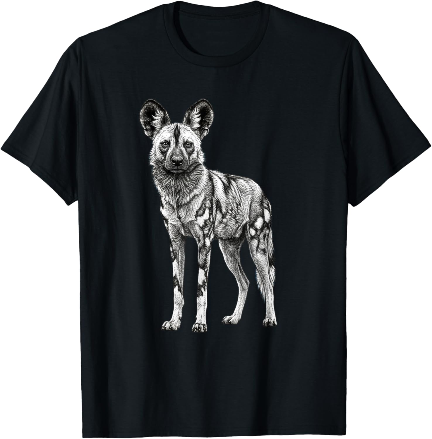 Retro African Wild Dog Lover Safari Nature Art T-Shirt - T-Shirt | Black