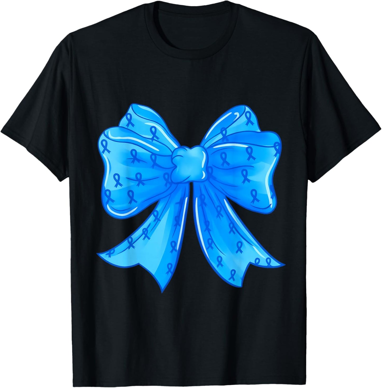 Diabetes Awareness Girly Coquette Bow Blue Ribbon Cute T-Shirt - T-Shirt | Black