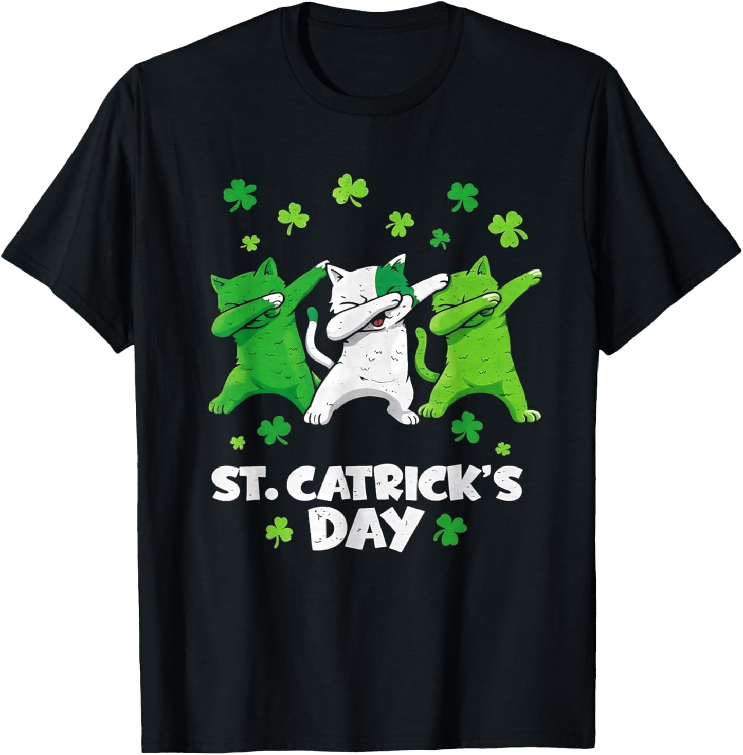 St Patricks Day Cat Lover Funny Catricks Day Girls Women Kid T-Shirt - T-Shirt | Black