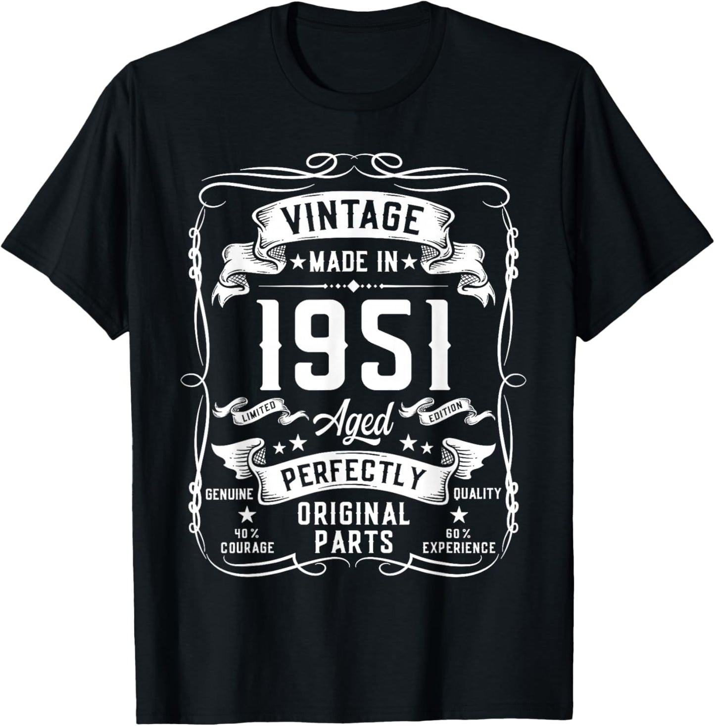 Vintage 1951 75yr 75th Birthday Gifts 75 Years Old T-Shirt - T-Shirt | Black