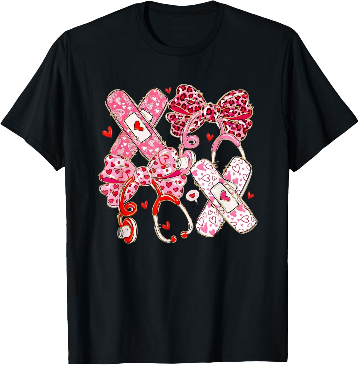 Cute Coquette Nurse Valentine Bow Heart Outfit T-Shirt - T-Shirt | Black
