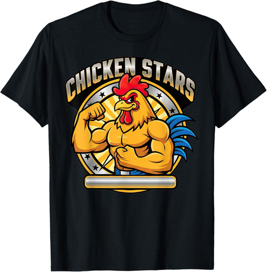 Chicken Stars Strong Wrestling Brawler Rooster Mascot T-Shirt - T-Shirt | Black