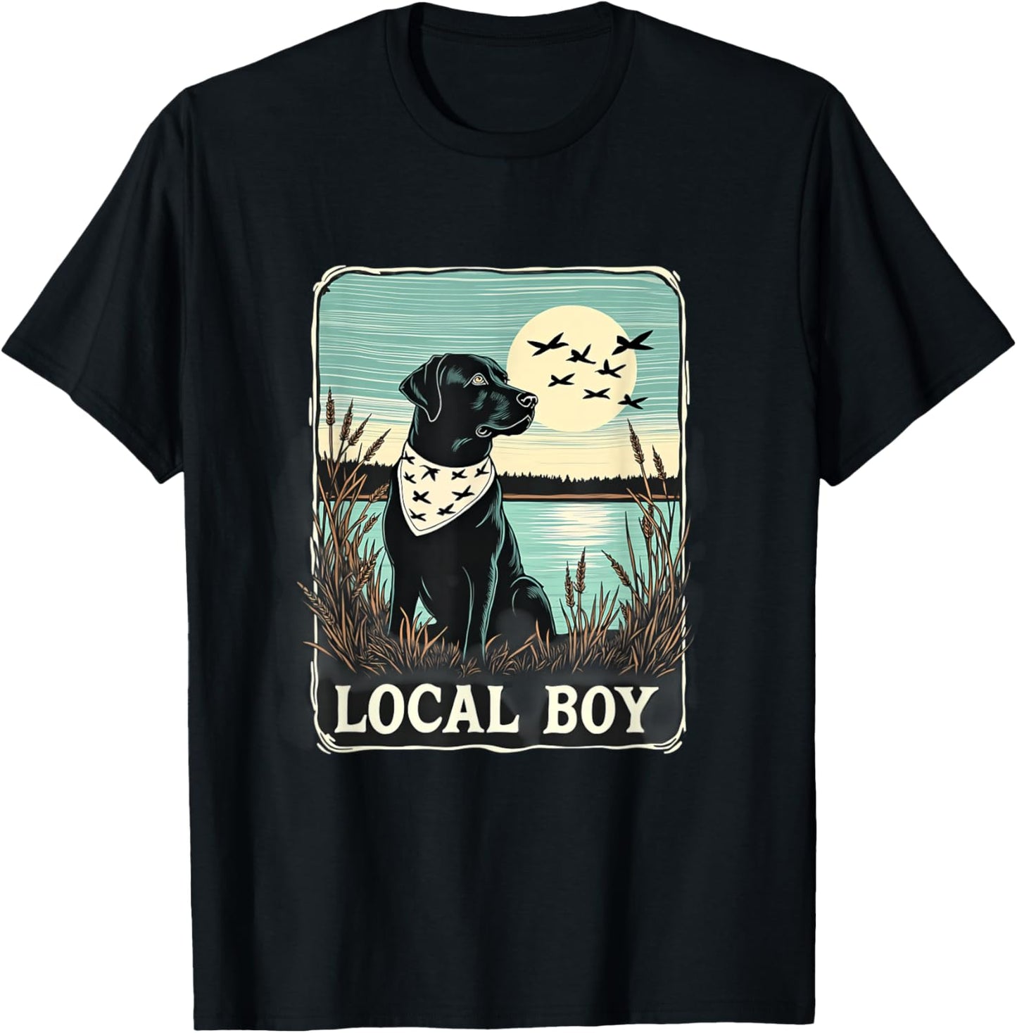 Local Boy Dog Nature Lake Ducks Scene T-Shirt - T-Shirt | Black