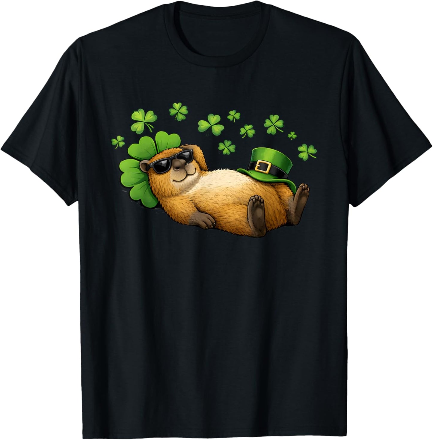 Funny St Patricks Day Capybara Leprechaun Hat Shamrock Kids T-Shirt - T-Shirt | Black