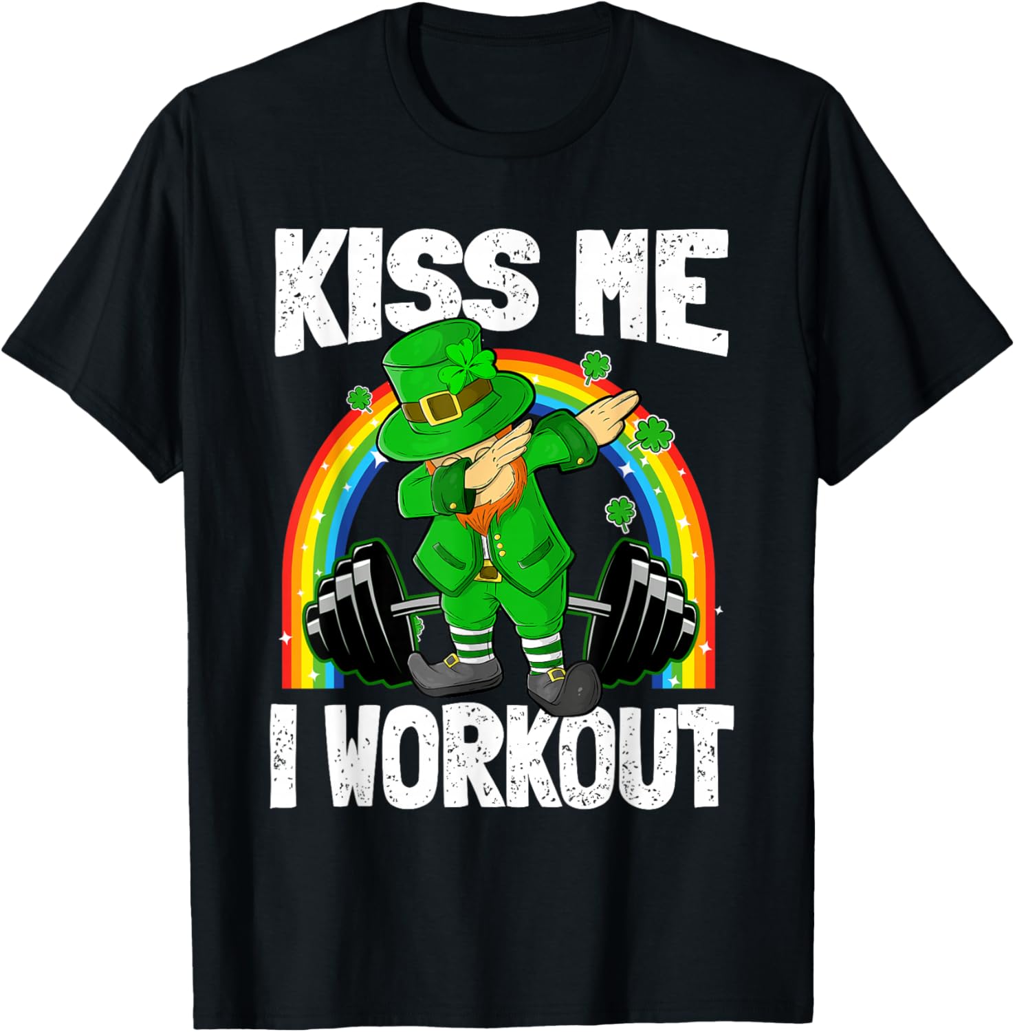 Kiss Me Funny St Patricks Day Leprechaun Workout Gym Fitness T-Shirt - T-Shirt | Black