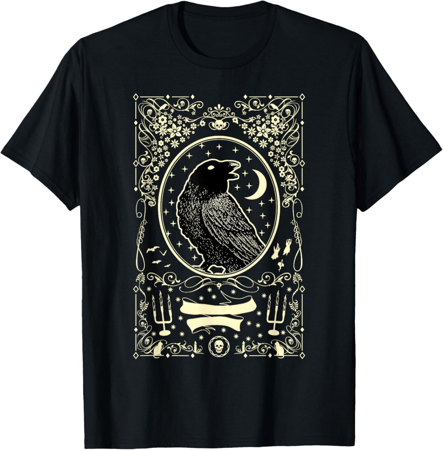 Gothic Black Raven Vintage Design T-Shirt - T-Shirt | Black