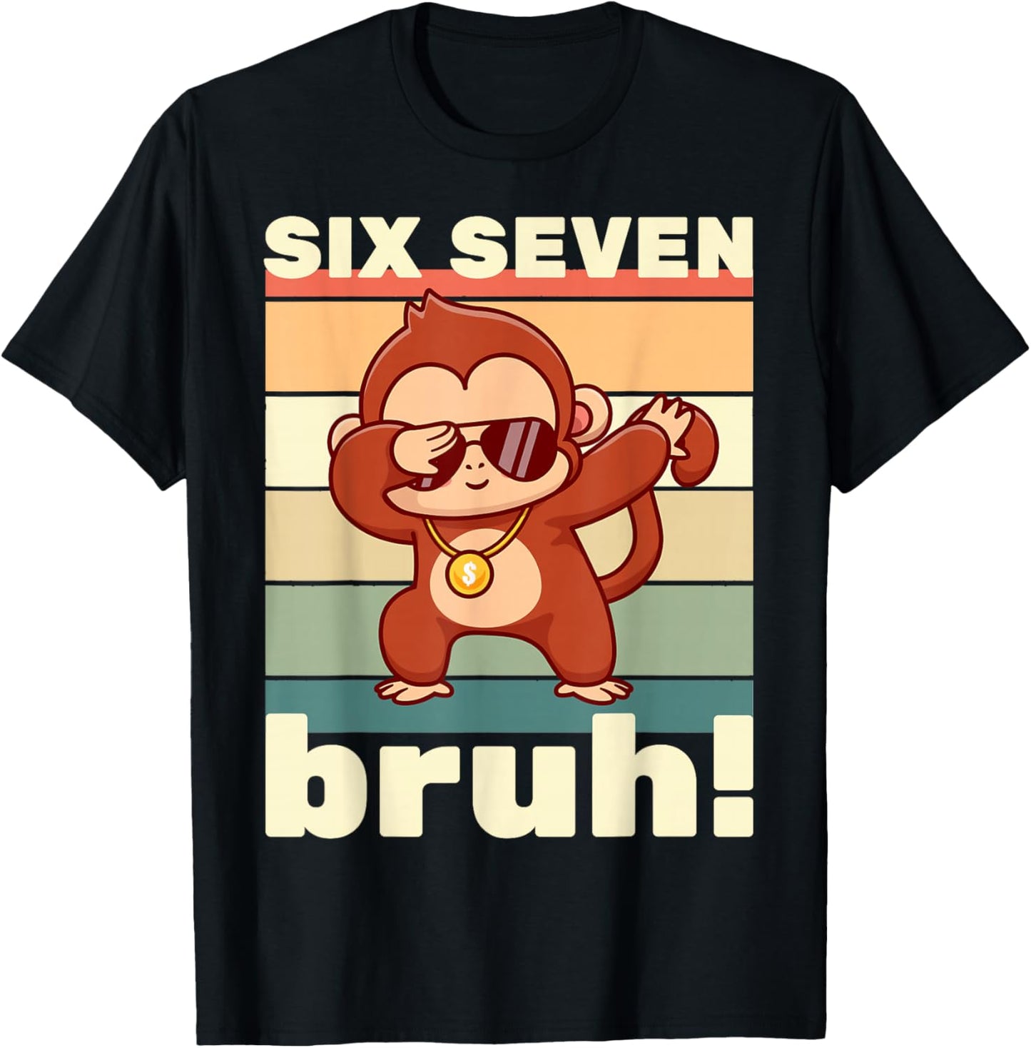 67 Meme Funny Six Seven Bruh Kids Boys Girls Dabbing Monkey T-Shirt - T-Shirt | Black