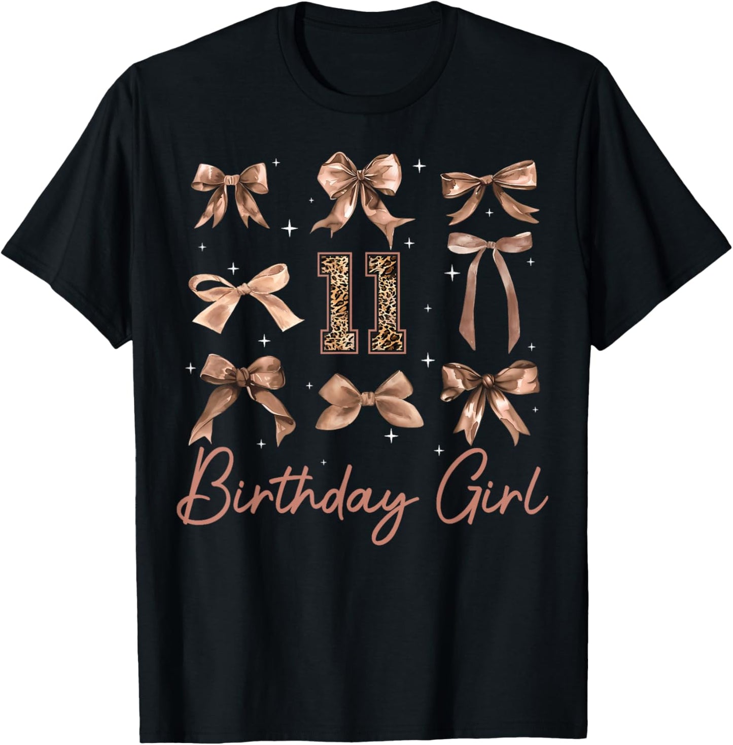 11th Birthday Girl Coquette Bow Leopard 11 Year Old Girls T-Shirt - T-Shirt | Black