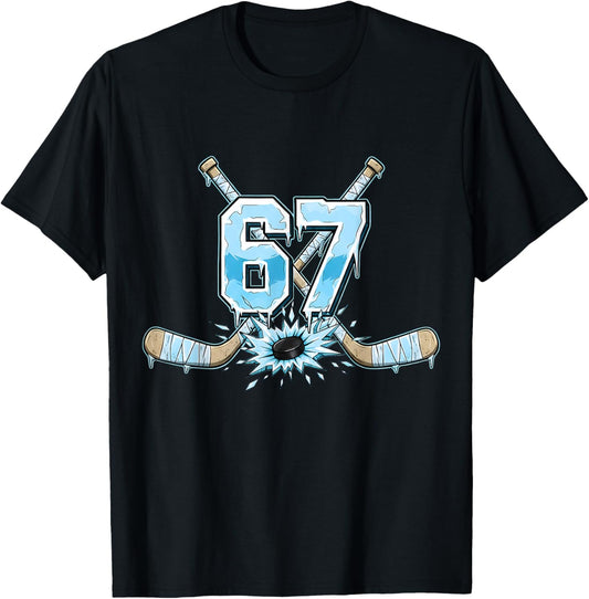 67 Hockey Drip Six Seven Meme 6 7 Boys Teens Kids Ice Hockey T-Shirt - T-Shirt | Black
