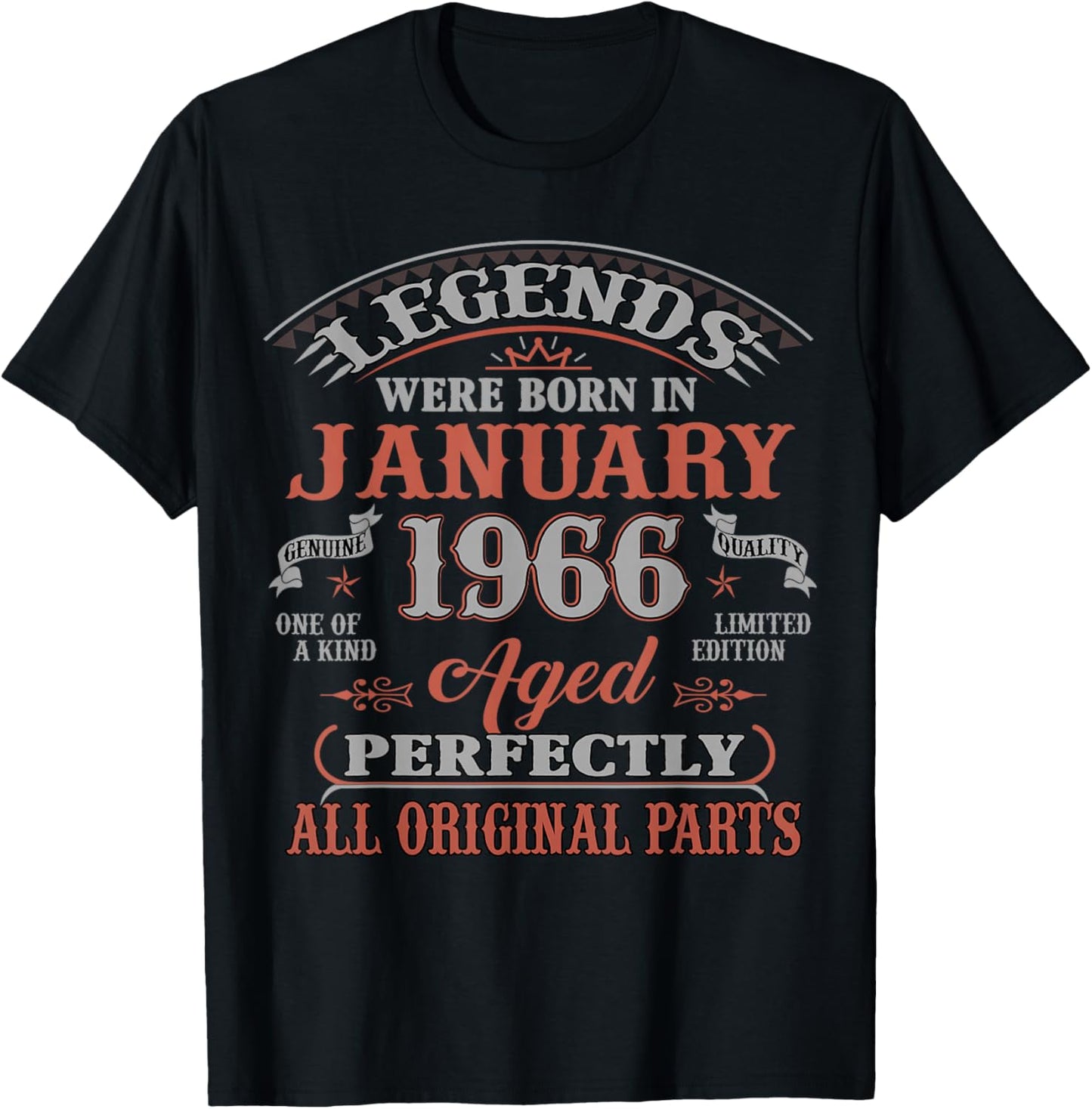 60th Birthday Gift Legend Born in January 1966 60 Yrs Old T-Shirt - T-Shirt | Black